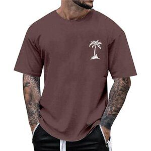 Mens Casual T Shirt Short Sleeve Crew Neck Tropical Print Shirts